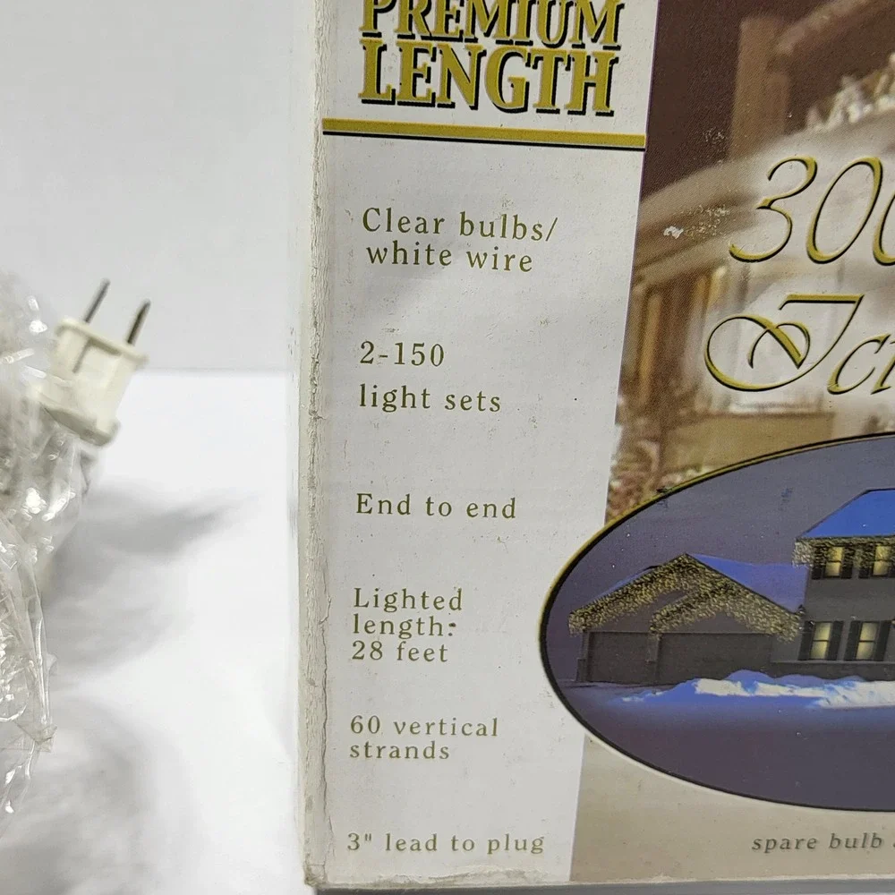 Enchanted Forest 300 Icicle Lights Clear Bulbs White Wire 28ft 2-150 Sets 81574*